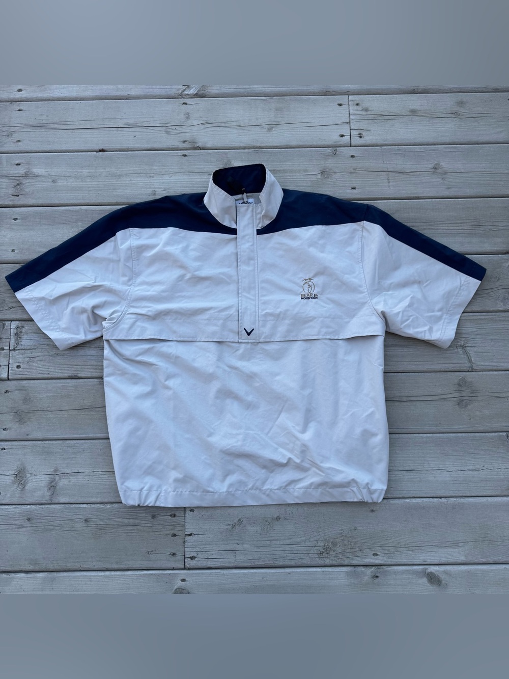 Callaway Golf 1/4 Zip Windbreaker Jacket Mens XL Beige Black Short Sleeve Shirt